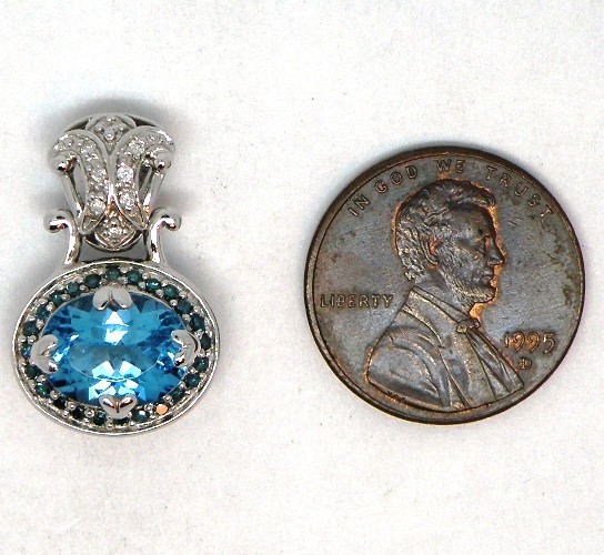 14k White Gold Blue Zircon & Diamond Pendant