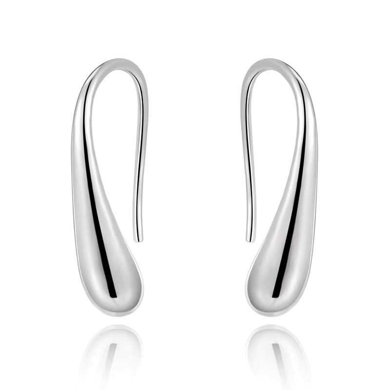 Modern Water Drop Pendant Hoop Earrings, Sterling Silver