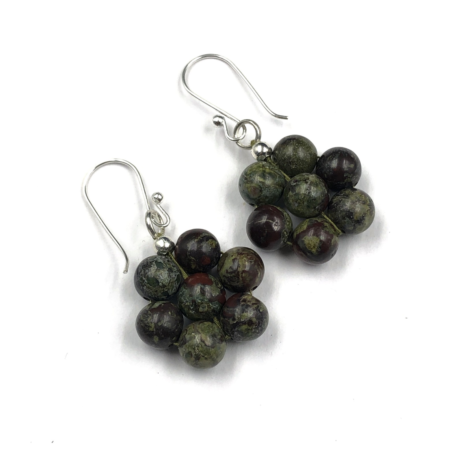 Natural Dragon Bloodstone Gemstone Round 8 mm Smooth Beads 1.8″ Earrings PBE-44
