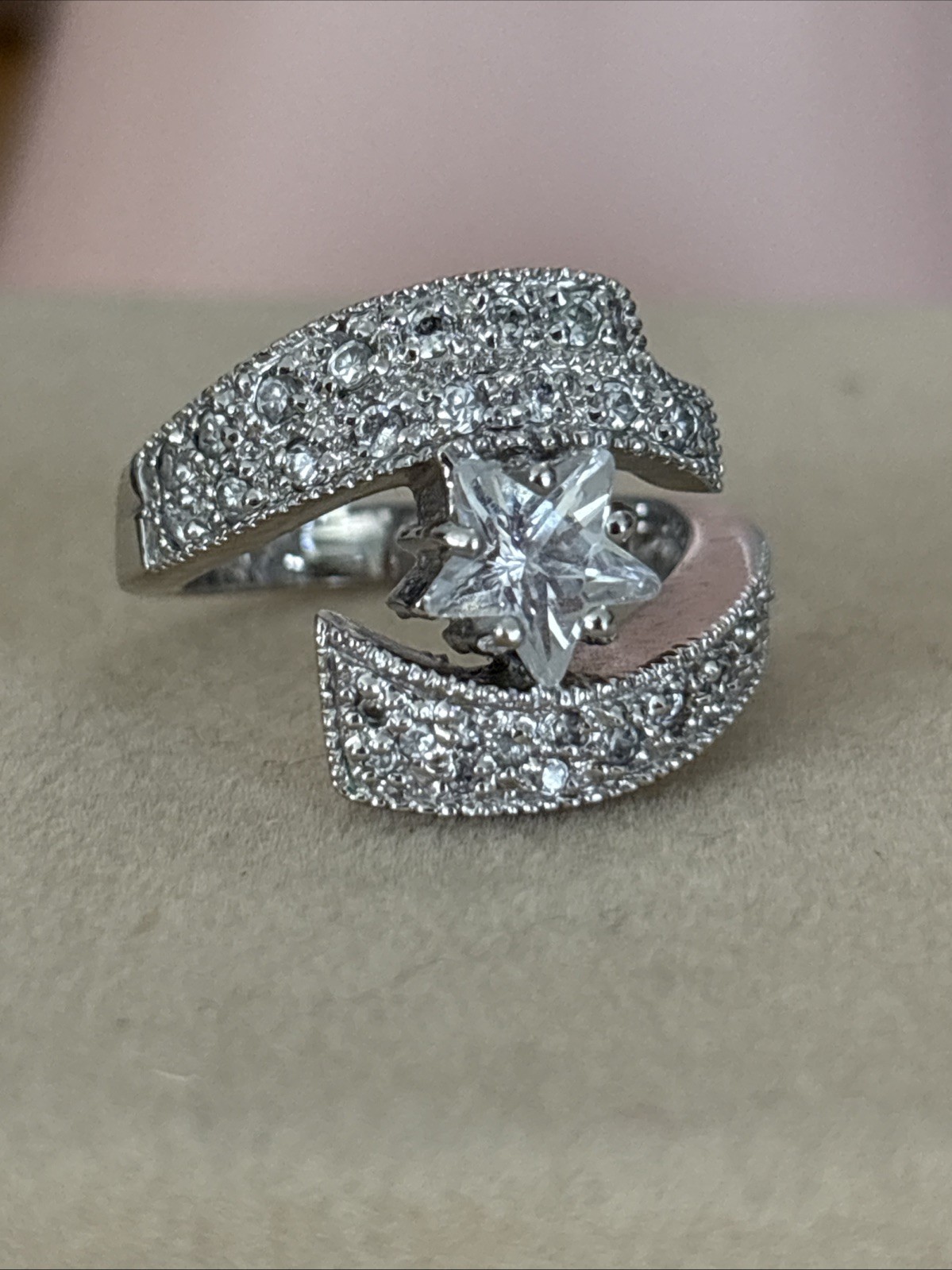 Sterling Silver Palladium Cubic Zirconia Bold Shooting Star Ring Size 6