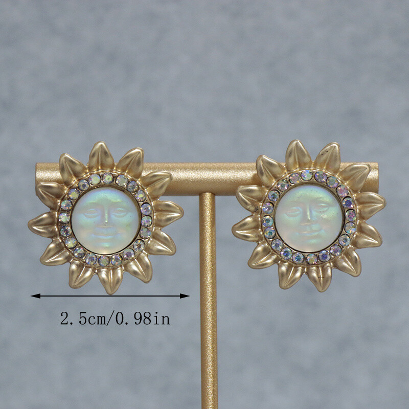 Vintage Angel Fairy Earrings Vintage Crystal Sun Moon Badge Heavy Duty Earrings