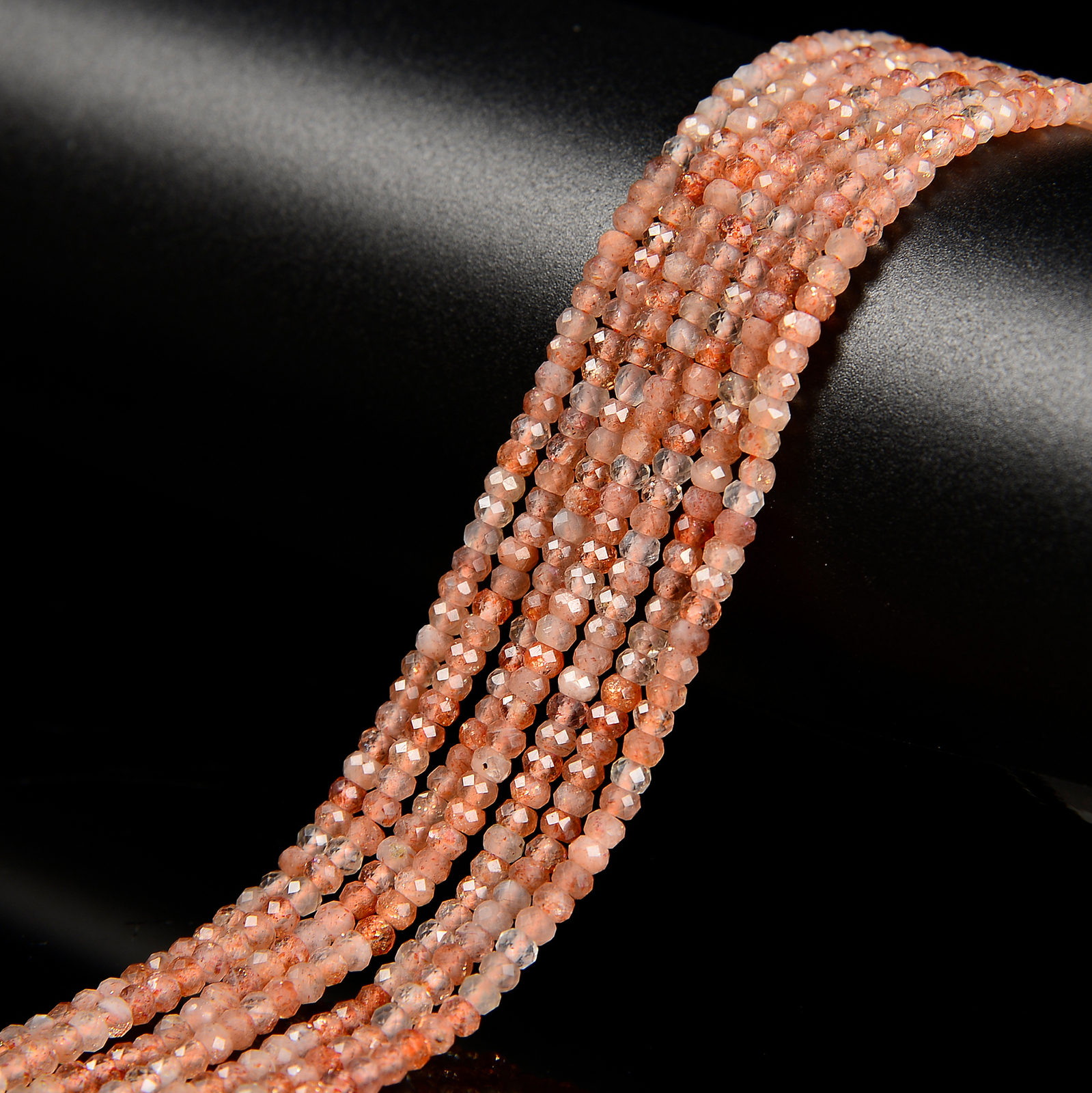Natural Sunstone Faceted Rondelle Beads Size 2x3mm 15.5” Strand