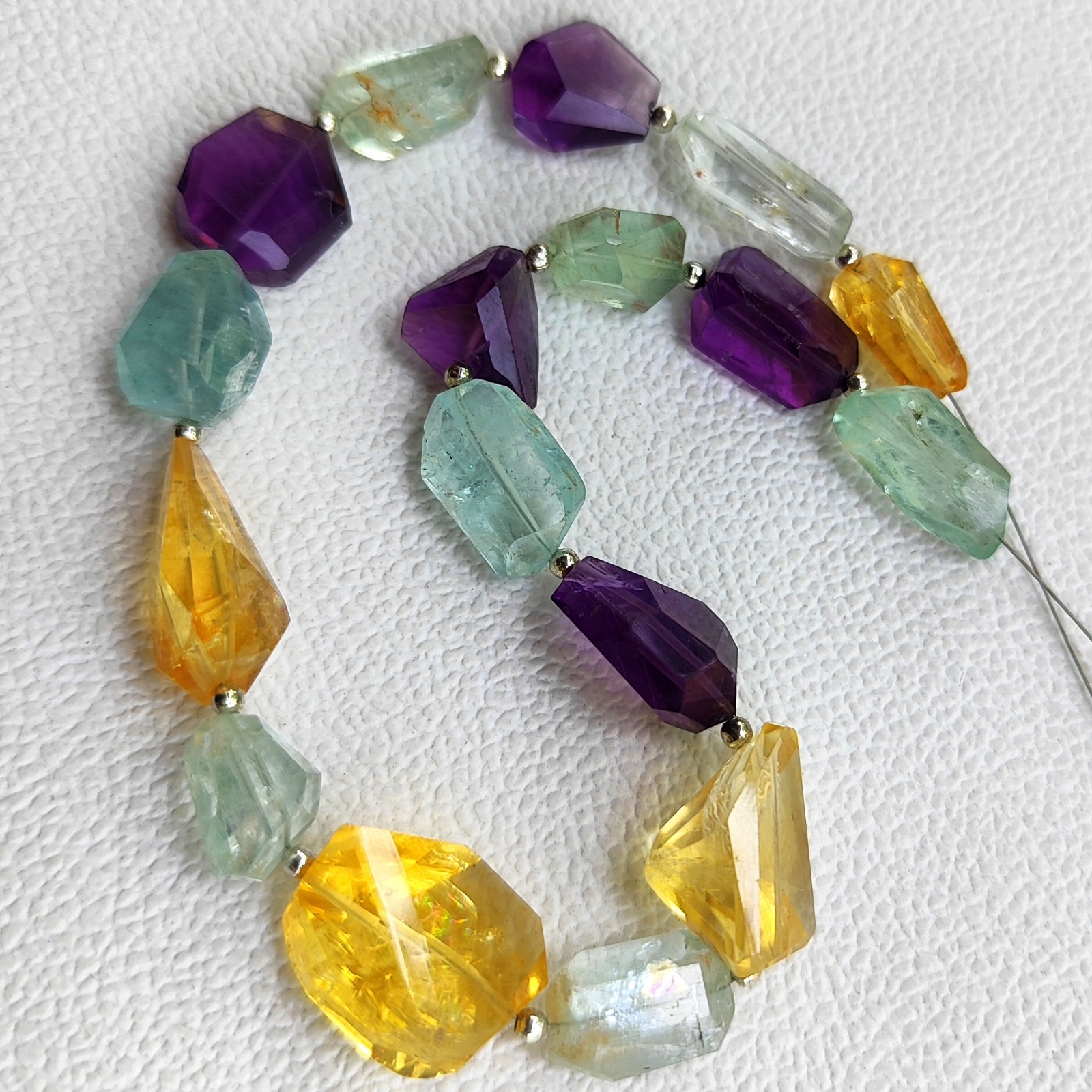 Amethyst Aquamarine Citrine Beads 12-14mm Faceted Nugget 11″ Strand Natural Gem