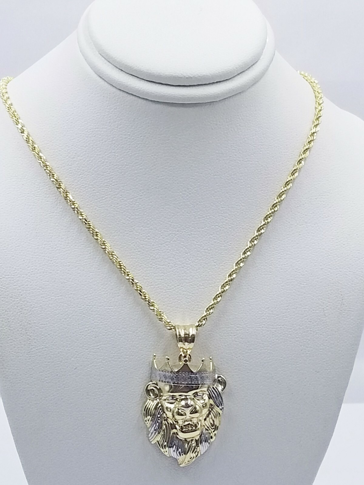 10k Gold Crown Lion Head Charm Diamond Cut 2.5mm 18″ 20″ – 26″ Rope Chain