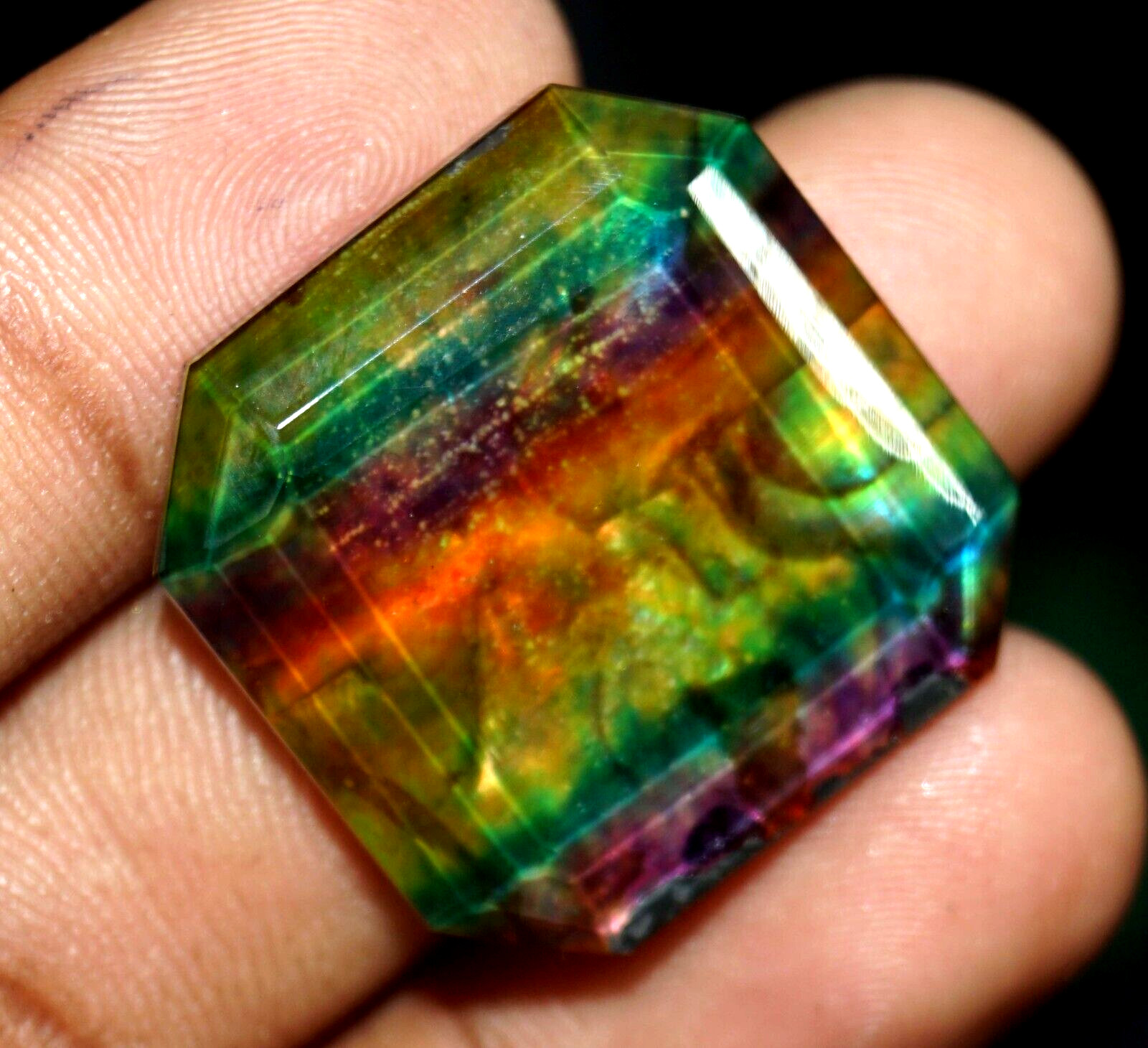 Natural Ammolite Asscher Opal -Like Organic Doublet Rare Loose Gemstone 40.55 Ct