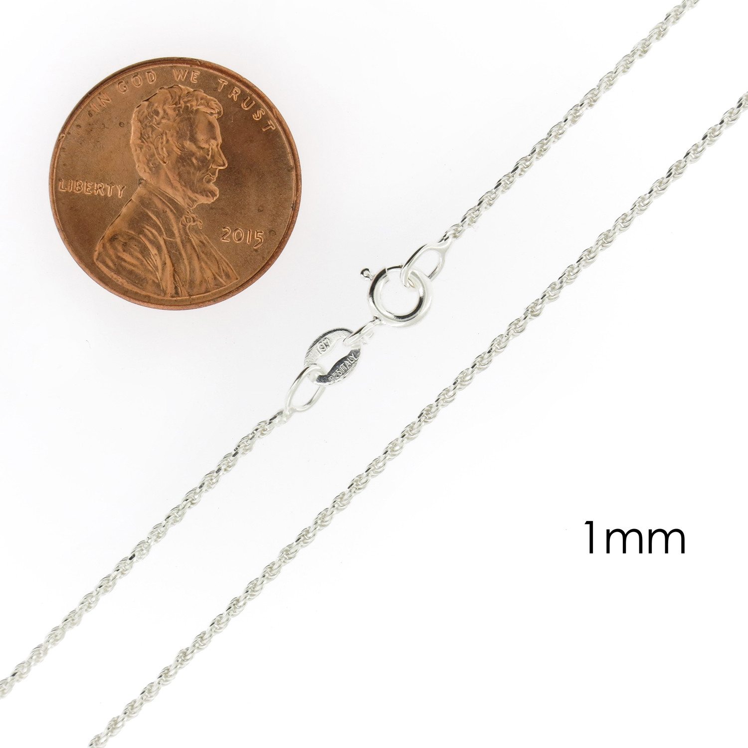 Real Solid Sterling Silver Diamond Cut Rope Chain Mens Boys Bracelet or Necklace