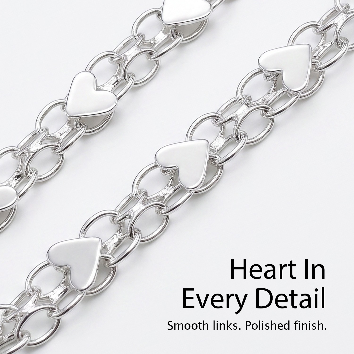 Beautiful Double‑Chain Love Heart Link Bracelet Silver for Women Jewelry Girls