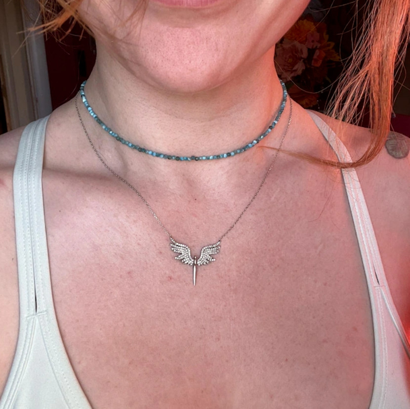 Minimalist Larimar 2mm Faceted Bead Blue Crystal Healing Boho Choker Necklace