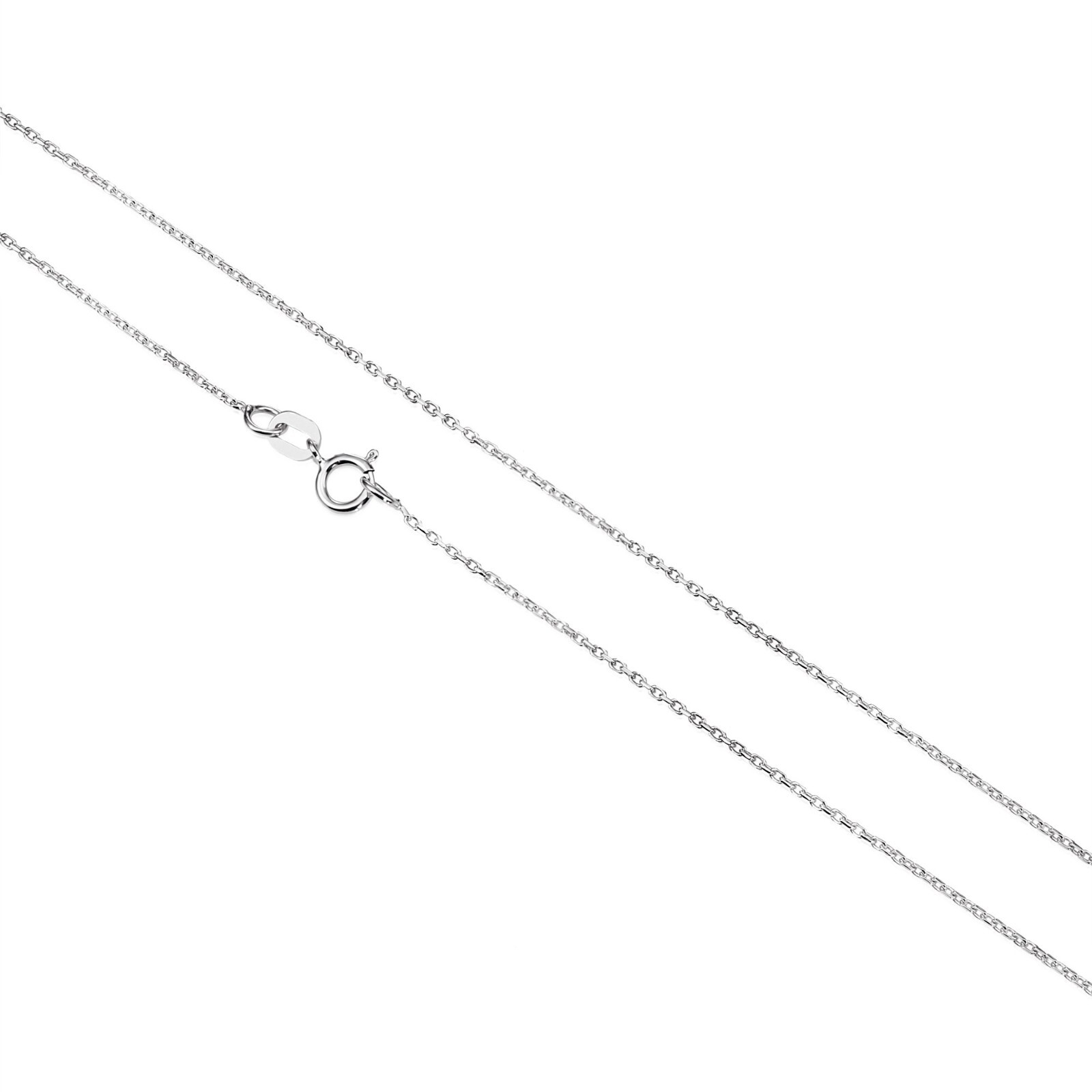 14K Real Solid White Gold Diamond-Cut 0.9mm Thin Dainty Cable Chain Necklace 17″