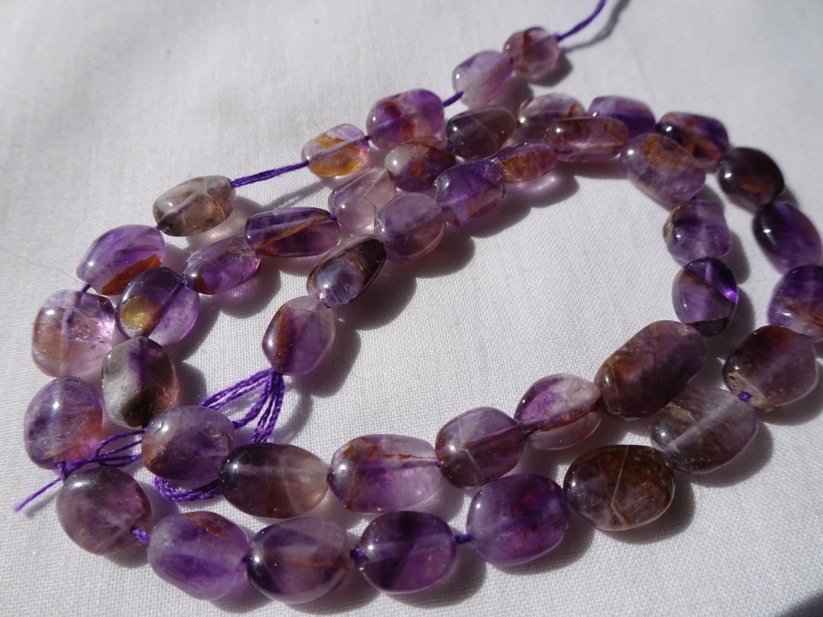 13″ Strand Natural Amethyst 7-9mm L Smooth Puffy Oval Stone Beads A43 DNG