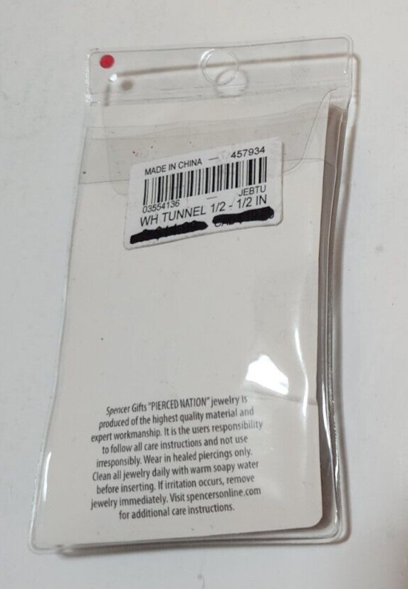 Spencers Pierced Nation Ear Gauges White Tunnel 1/2″ 12.7MM 316L Brand New