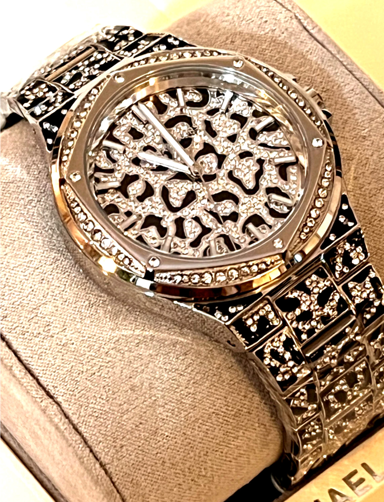 MICHAEL KORS MK7408 Lennox Animal Pavé SILVER-Tone Ladies Watch BNWT G/Box $550