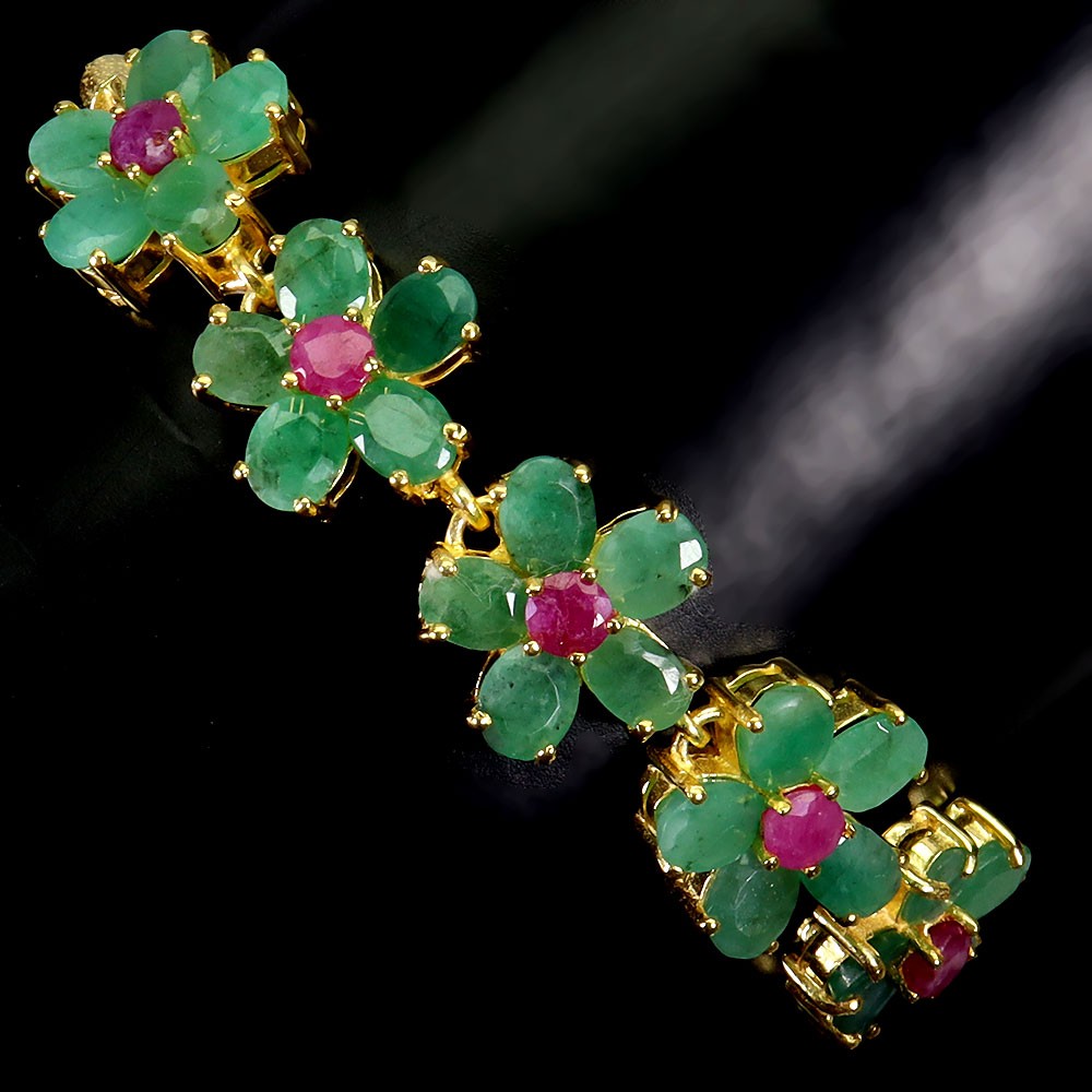 925 Sterling Silver Bracelet Oval Emerald 5x4mm Ruby Gemstone Jewelry 8inches