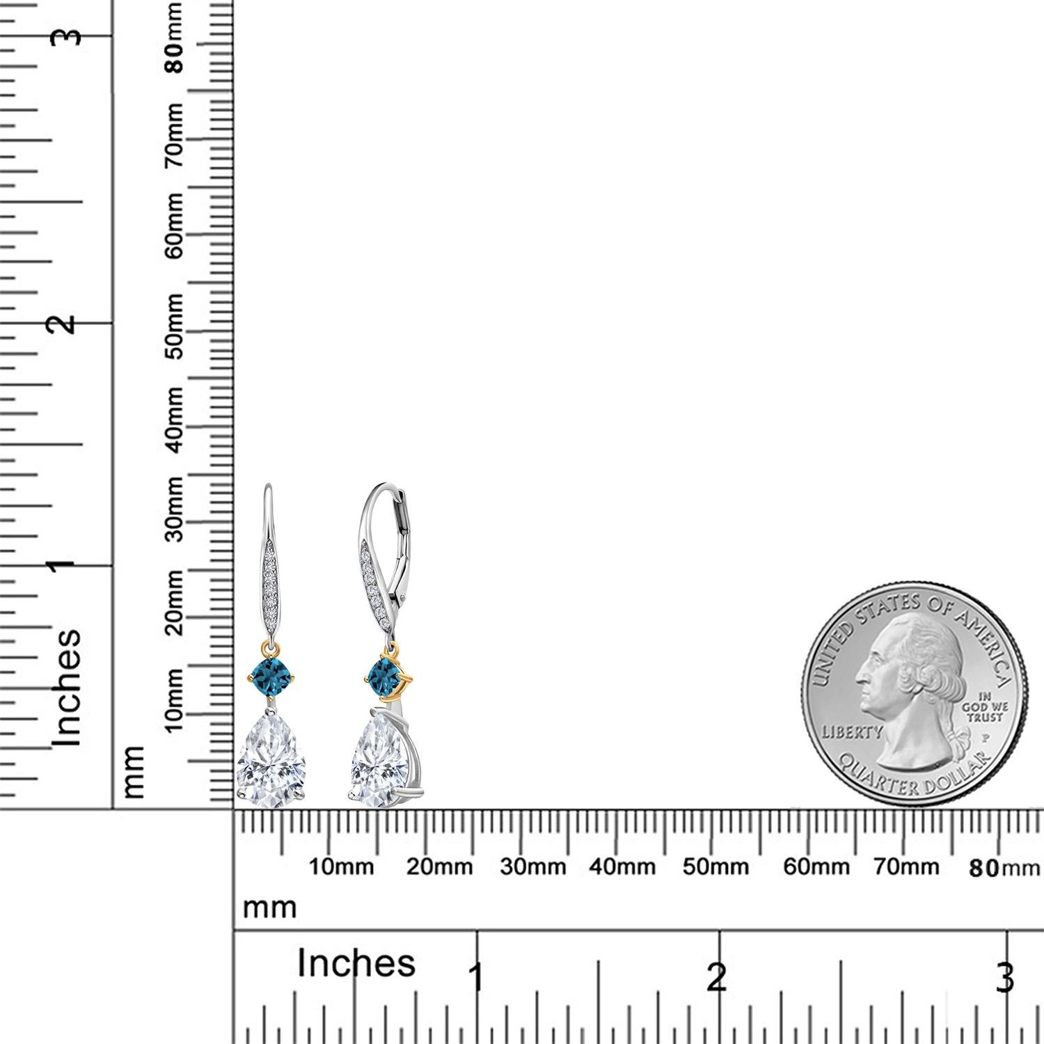 925 Silver and 10K Yellow Gold Gemstone Birthstone London Blue Topaz and Lab