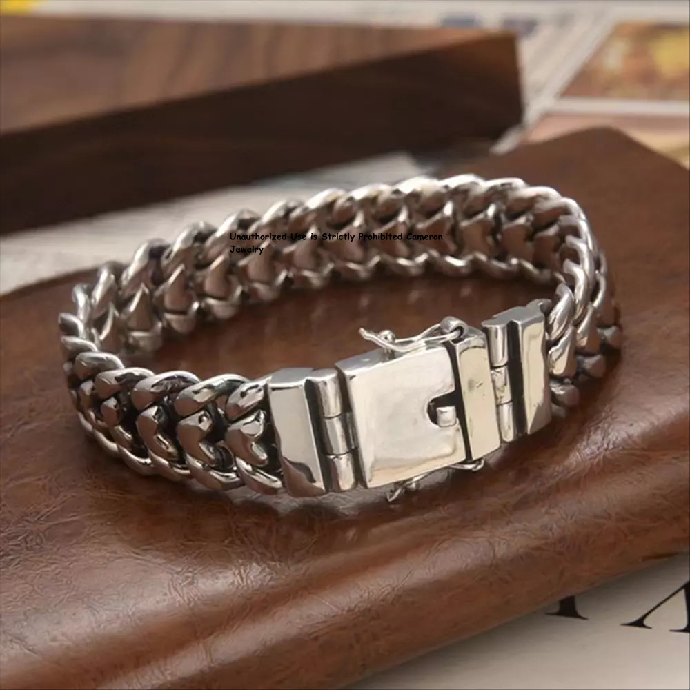 Pure S925 Sterling Silver Chain Men 16mm Curb Link Bracelet 87-88g 8.26inch L