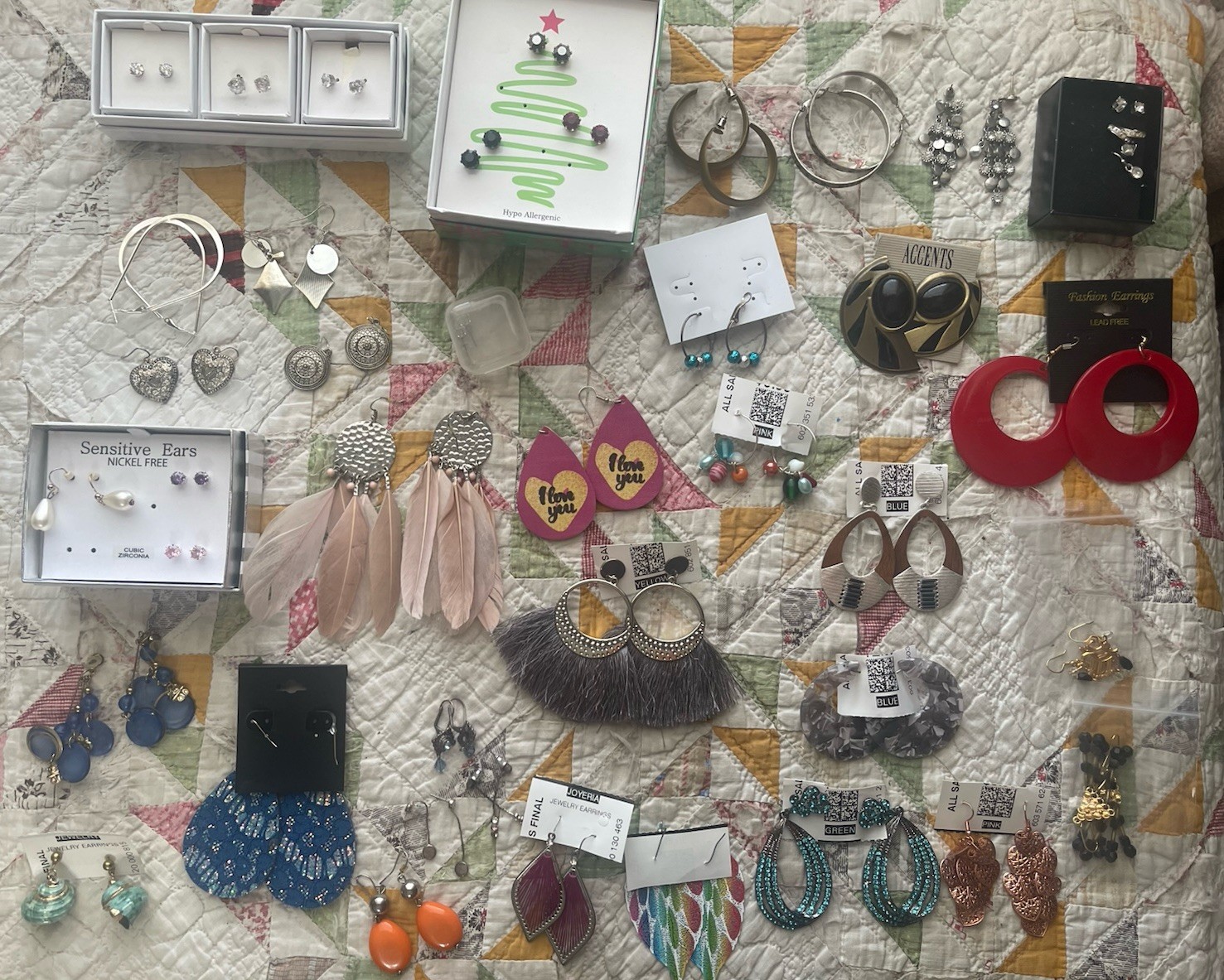 EARRINGS LOT DANGLE DROP HOOP STUD RHINESTONE