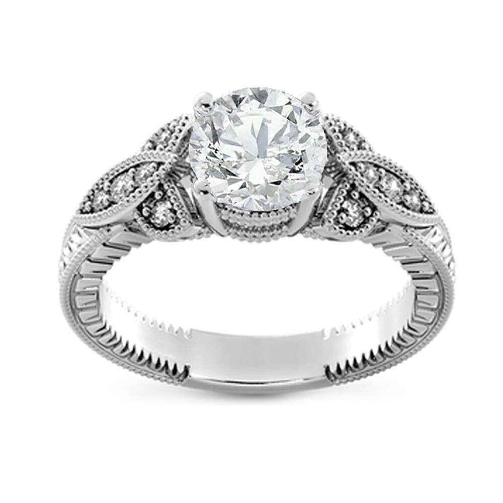1.30Ct White Round Cut Stone Leaf Design Engagement Ring In 925 Sterling Silver