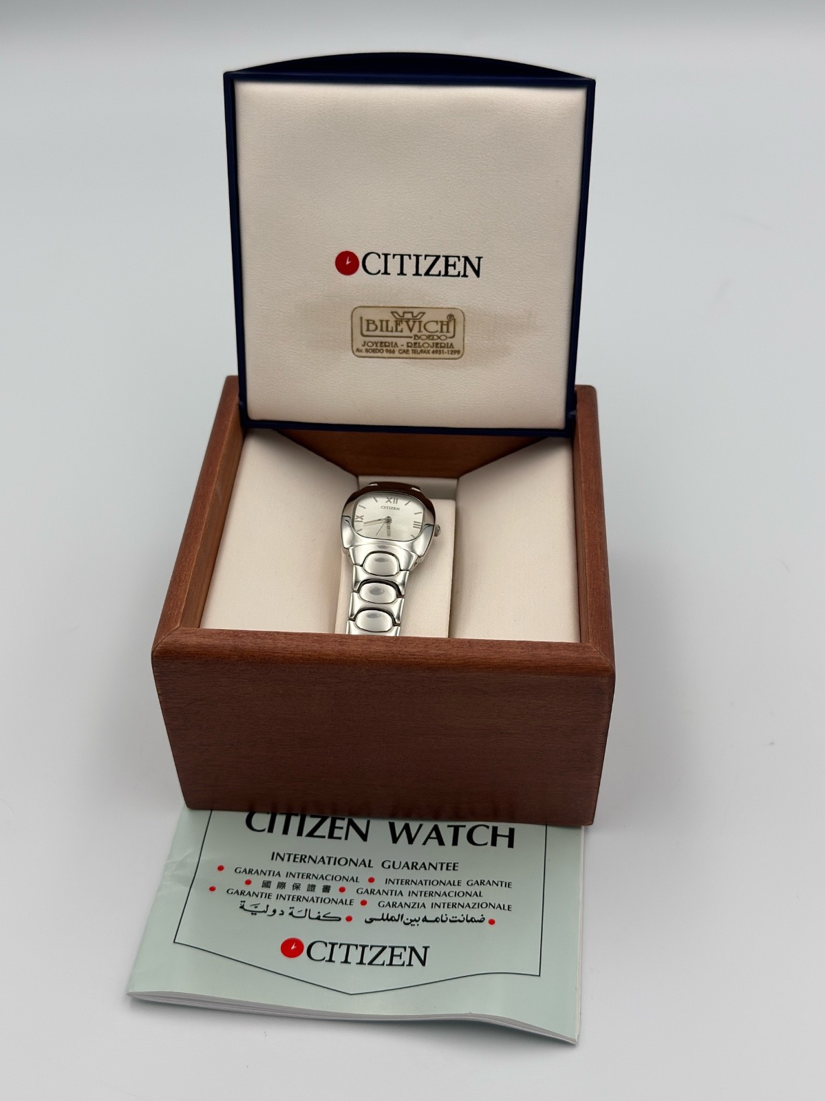 Vintage CITIZEN MENS steel square white dial wr100m NEW OLD STOCK,