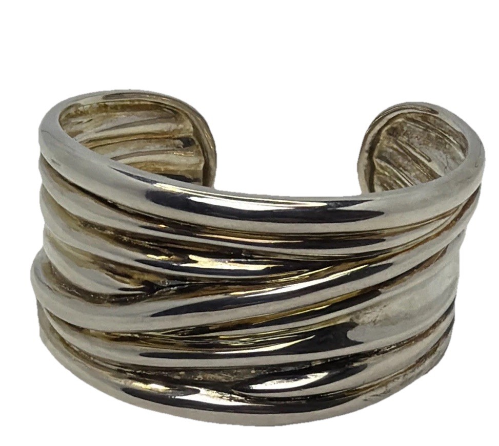 Vtg Ross Simon Ribbed Wide Sterling Silver Cuff Bracelet Weighs 59grams