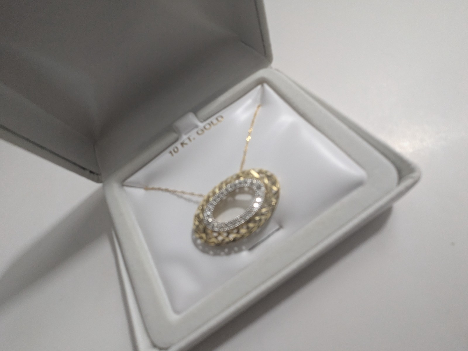 10K Gold Two-Tone Oval Pendant Necklace