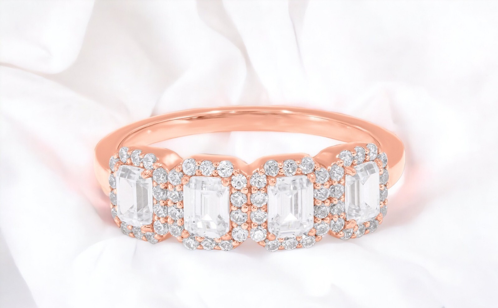 1.00 Ct Emerald & Round Cut Lab Grown Diamond Wedding Ring in Sterling Silver