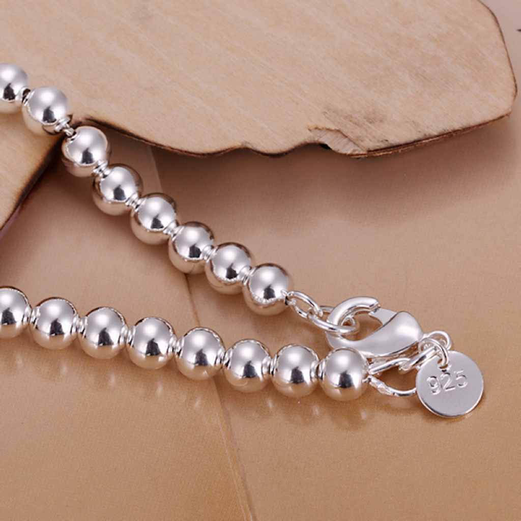 Women 925 Sterling Silver Bracelet Hollow Beads Balls 8 Inches 12MM Lobster L47