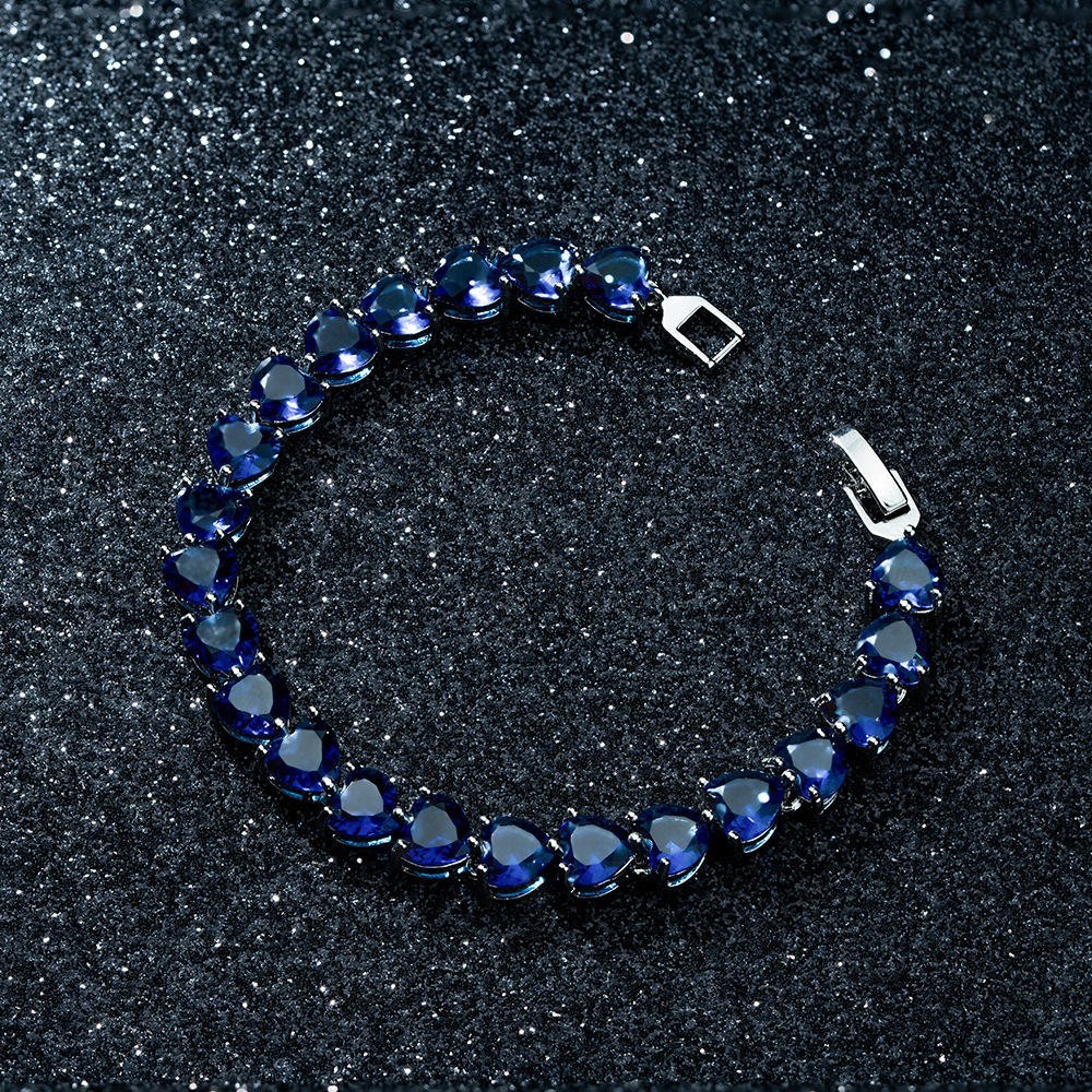 925 Sterling Silver Heart Shape Blue Sapphire Wedding Tennis Bracelet For Women