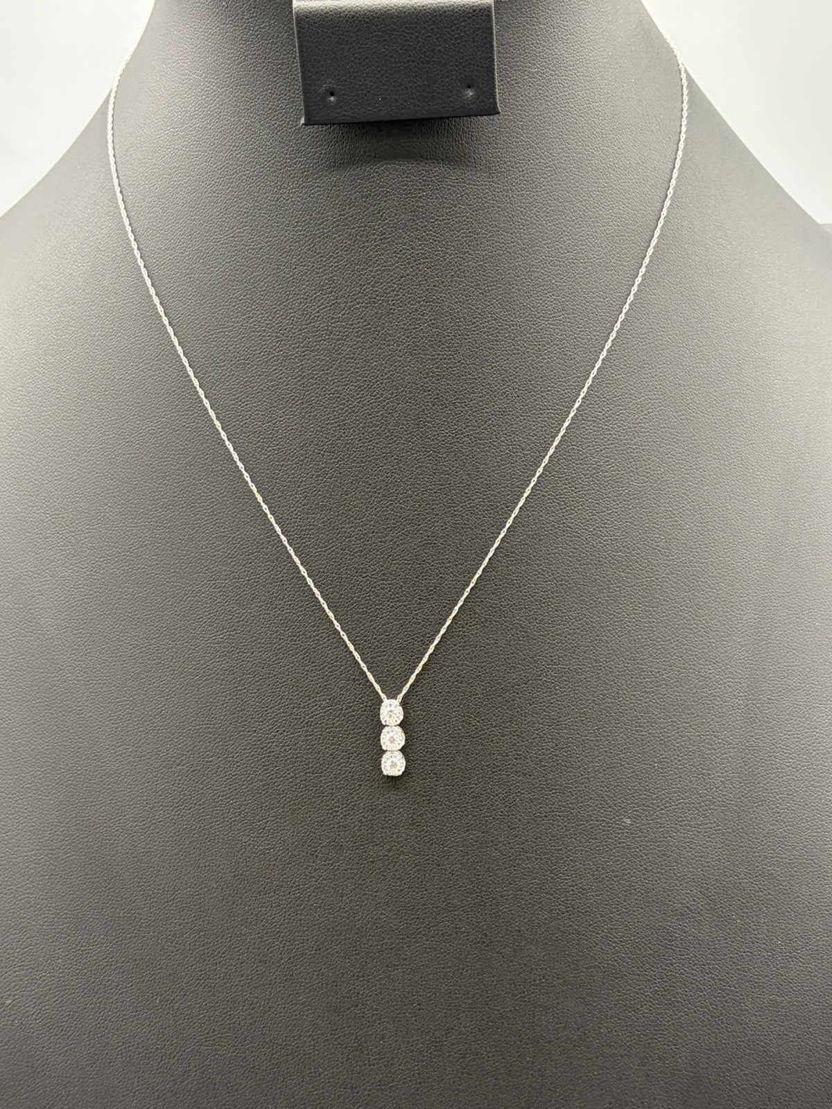 10K Gold 3-Stone Natural Diamond Pendant Necklace – 0.05 CT – Brand New