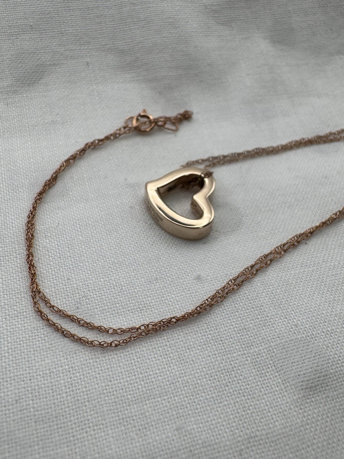 14K Solid Rose Gold RCI Open Heart Pendant 18” Fine Rope Necklace