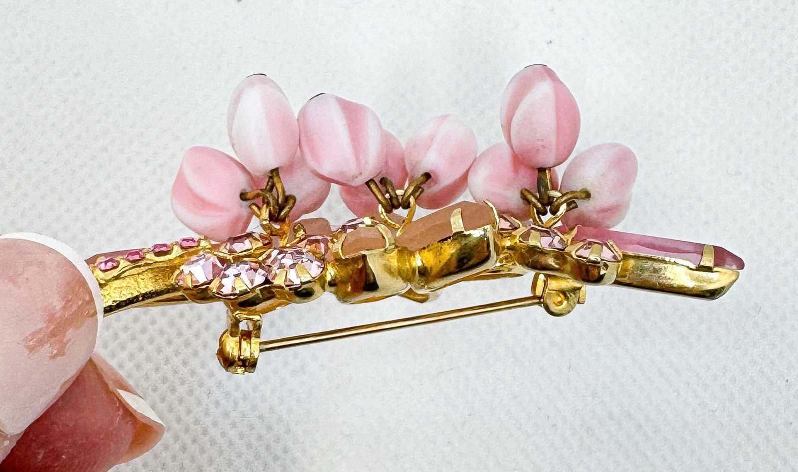 Verified Juliana D&E Cha Cha Brooch Pink Stripe Glass Rhinestone Floral READ