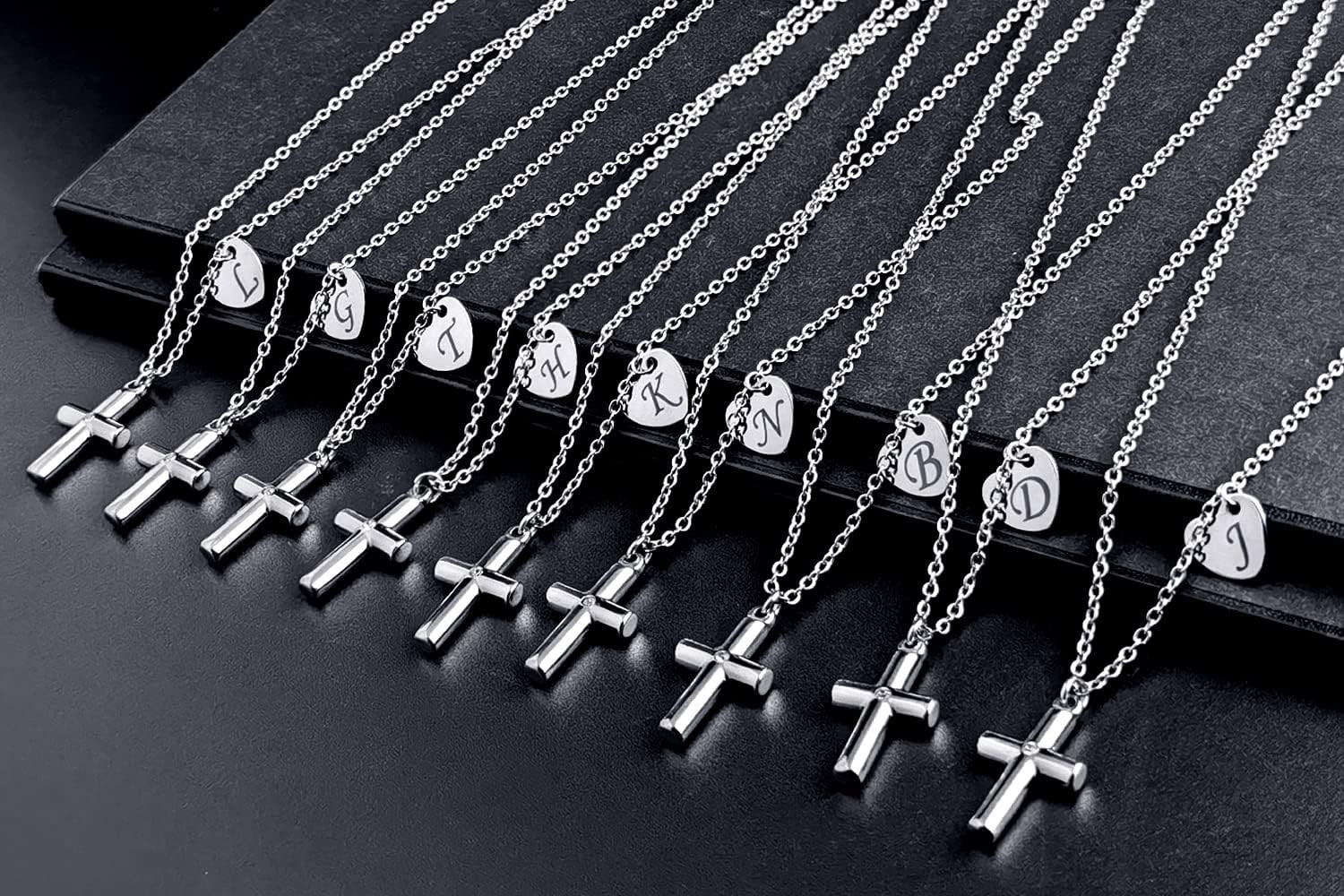 Small Dainty Cross Necklace for Women Heart Initial Letter Charm Necklace Stainl