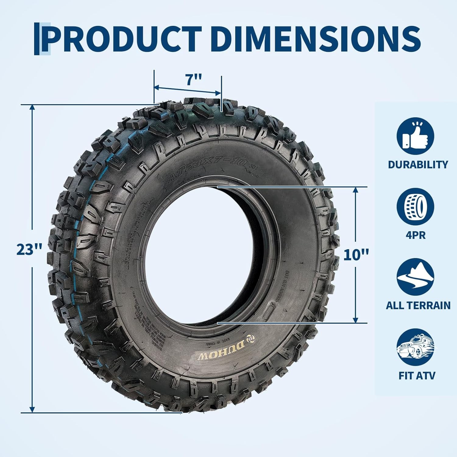 2 Packs 6PR Tubeless ATV Tires, All-Terrain Off-Road Replacement Tires, 23X7-10