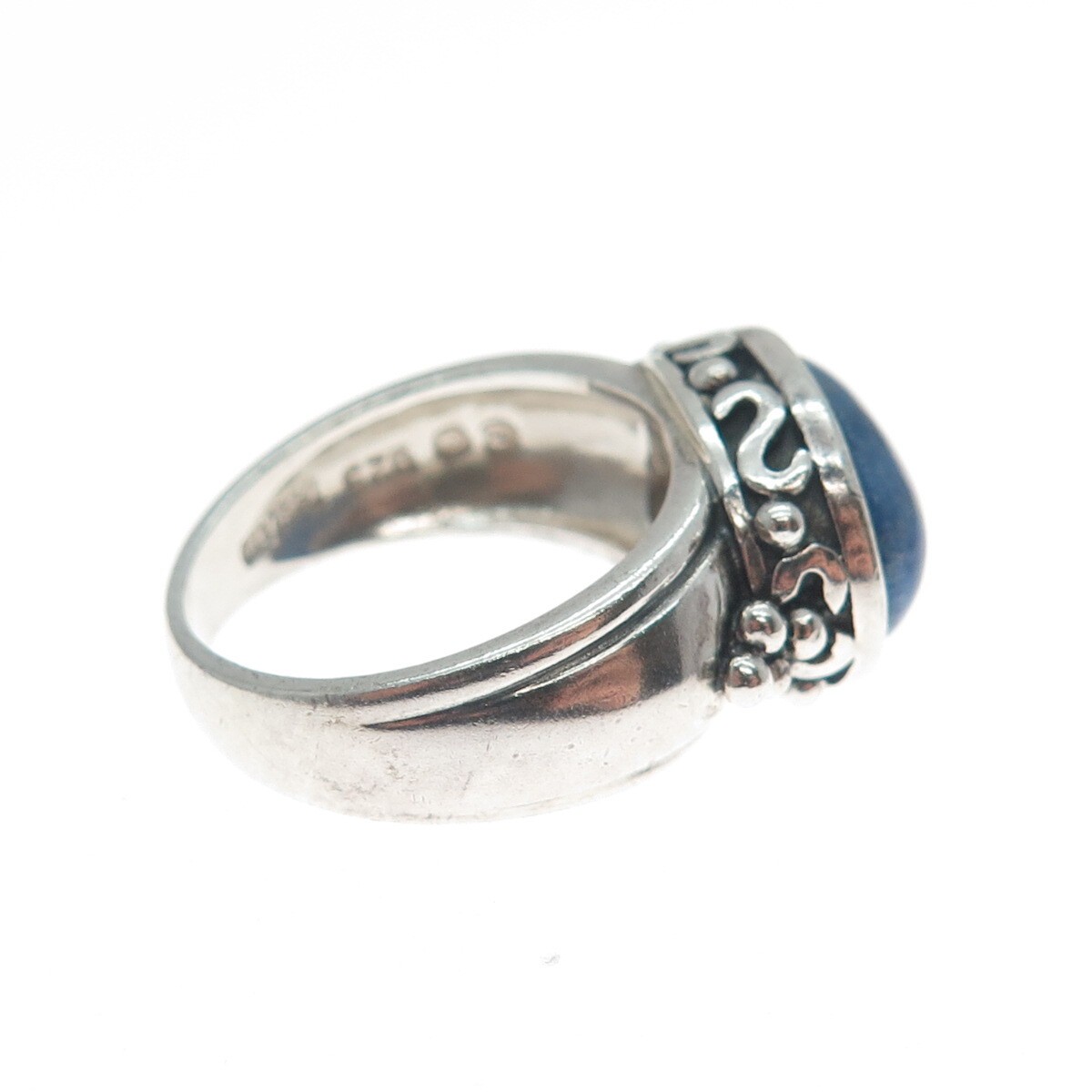 925 Sterling Silver Vintage Real Lapis Lazuli Gem Beaded Swirl Ring Size 7.25