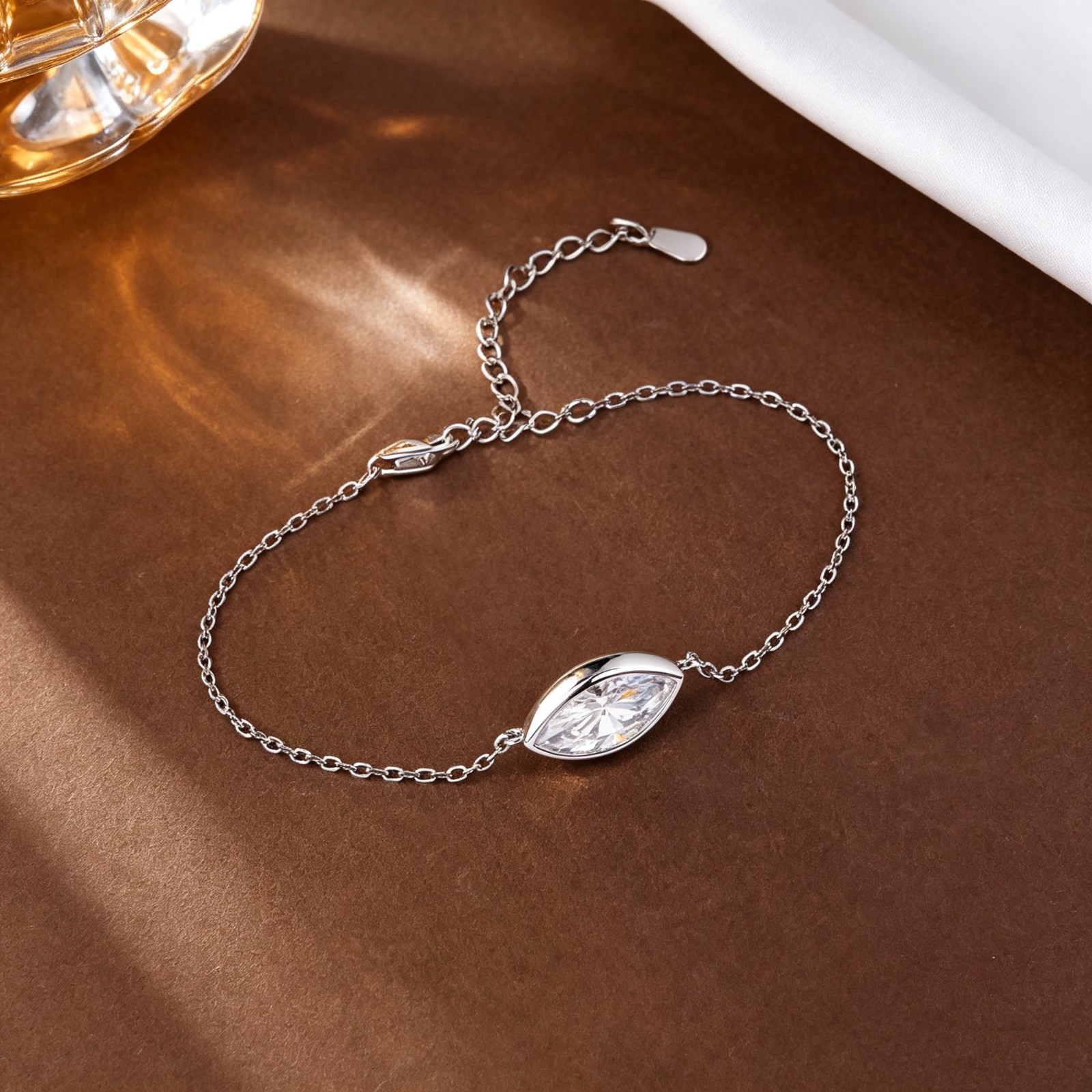 1/2ct Marquise Cut Real Moissanite Bracelet Women Gift 925 Sterling Silver Chain