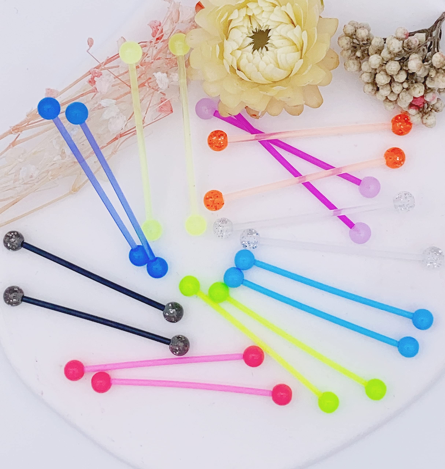 36PCS Plastic Industrial Piercing Jewelry 14G Industrial Bar 36pcs – mix color