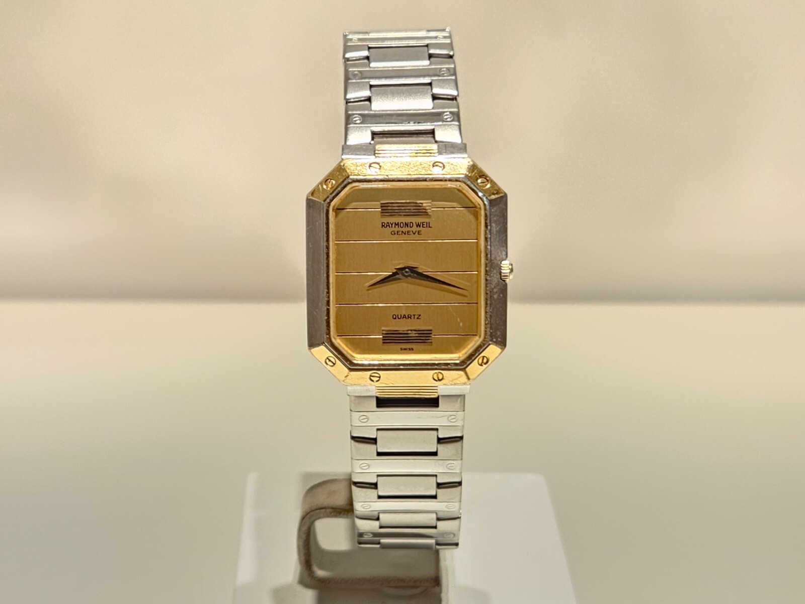 VINTAGE RARE RECTANGLE MEN’S TWO TONE ST. STEEL QUARTZ WATCH “RAYMOND WEIL” 9034