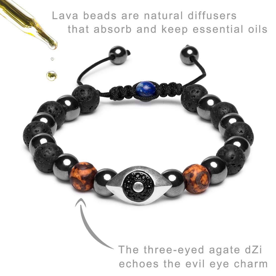 Vintage Silver and Black Plated Hamsa Evil Eye Reiki Bracelet Natural Hematit…