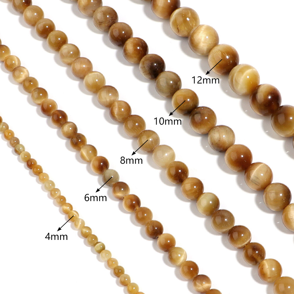 Natural Tiger’s Eye Gemstone Smooth Round Loose Beads for DIY Bracelet Necklace