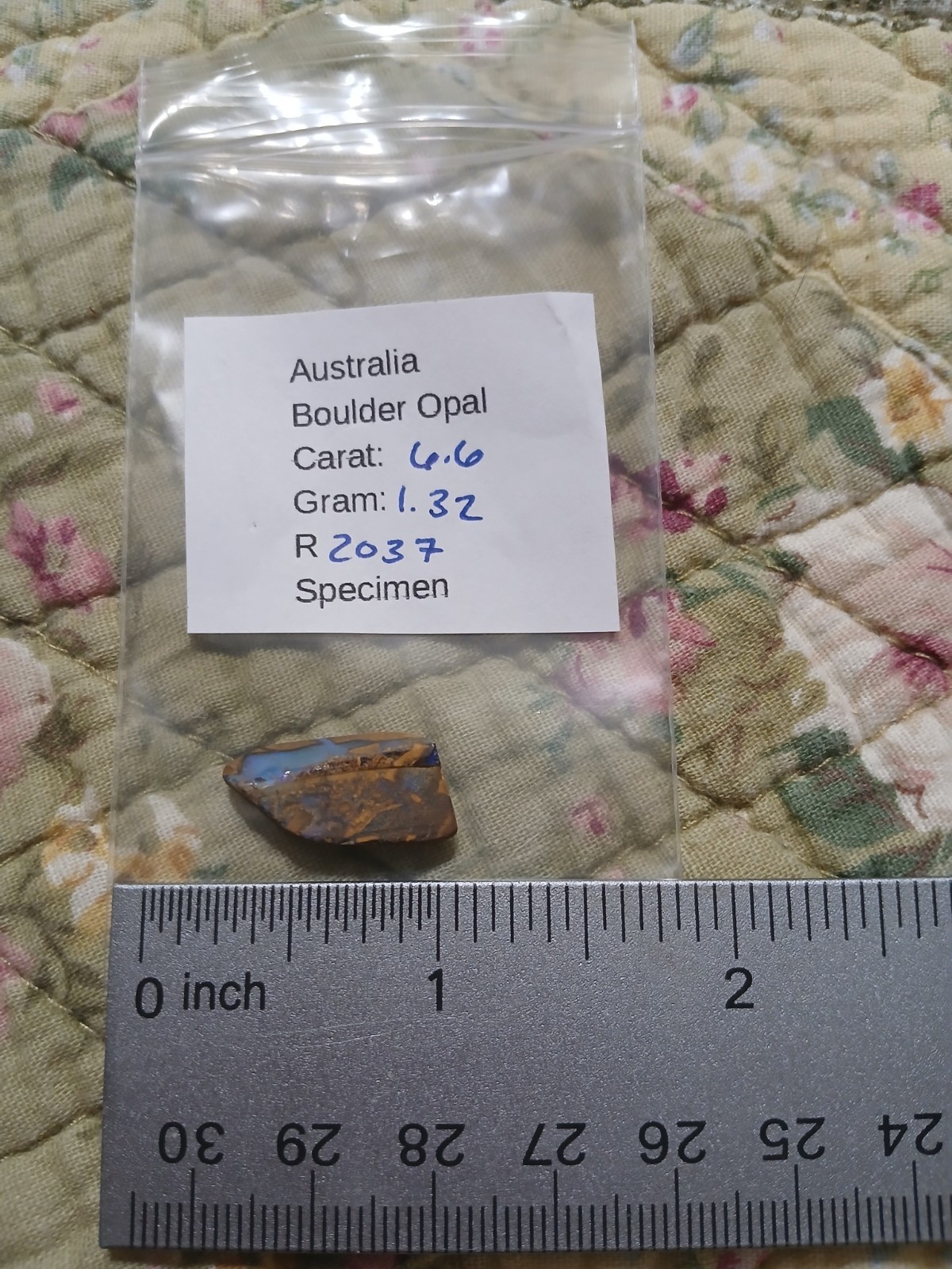 Australia Boulder Opal Unknown Field Blue Green R2037 Specimen 6 Carat