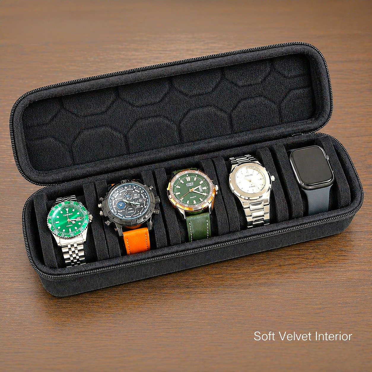 Watch Carry Organizer for 5 Watches Padded Storage Case with Secure Zip Closure