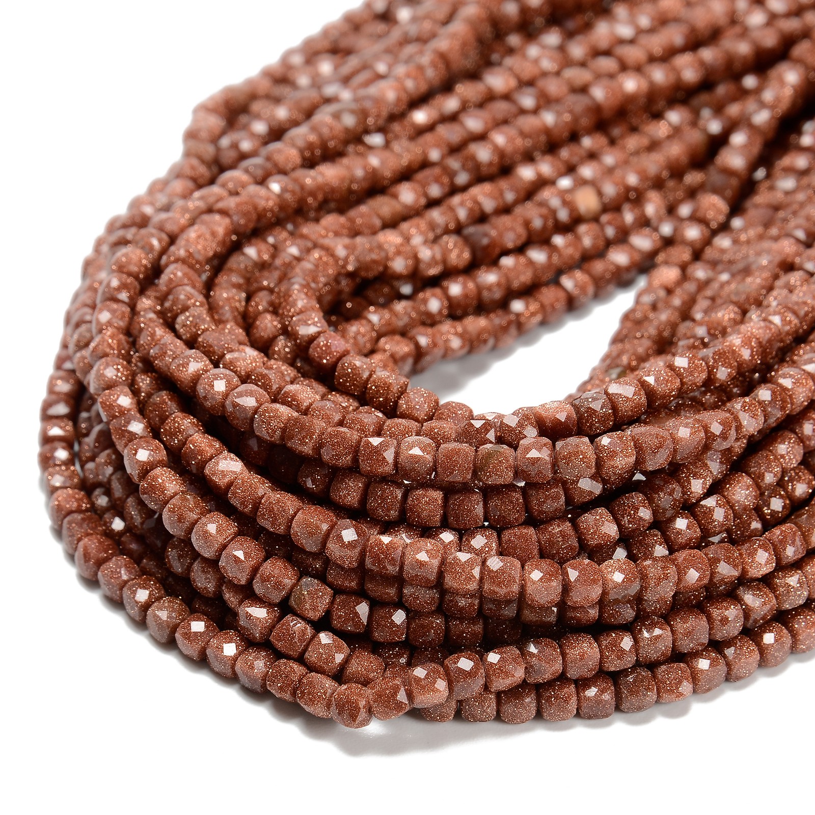 Gold Sandstone Faceted Cube Beads Size 4mm 15.5” Strand