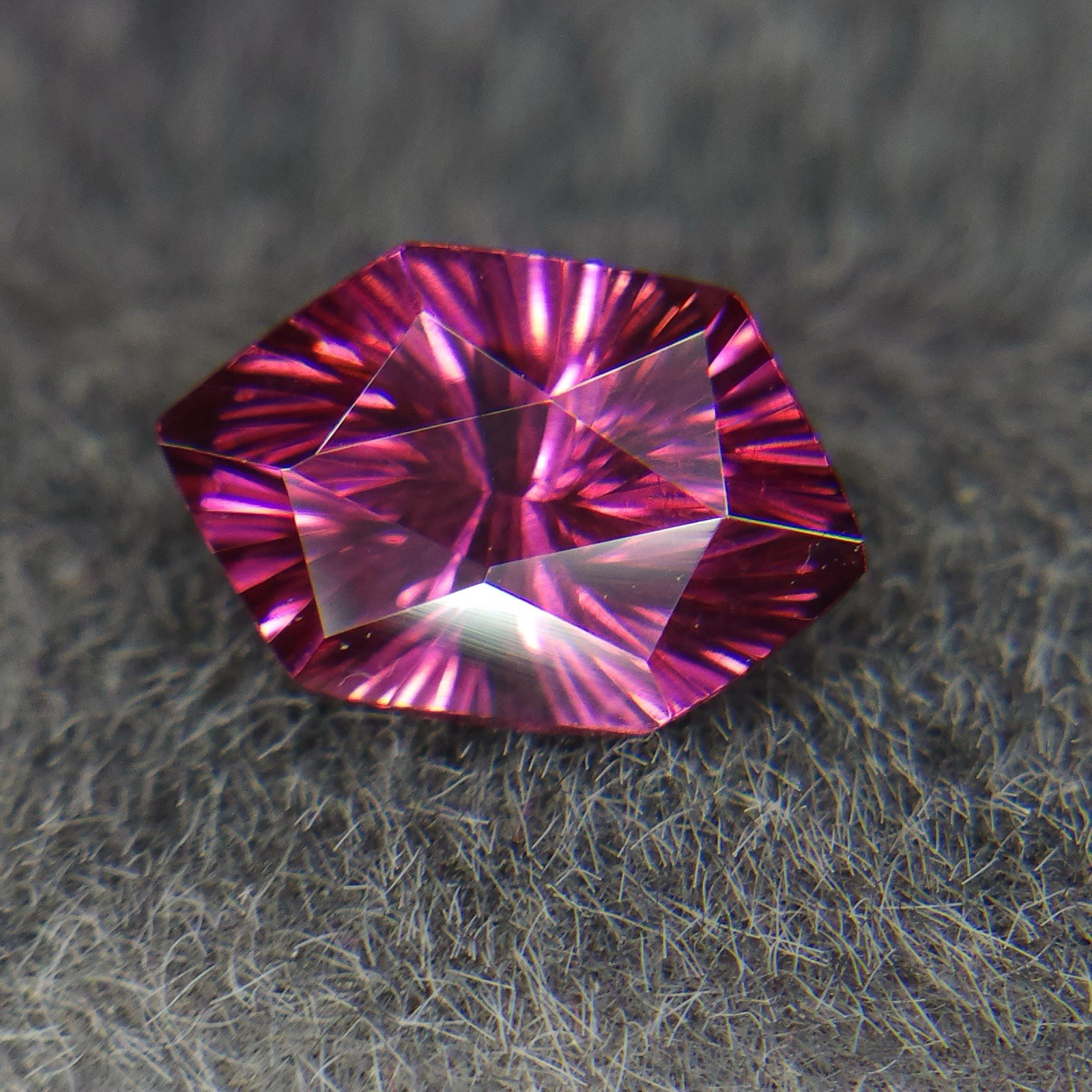 Natural Rhodolite Garnet Sunburst Cut Long Hexagon 8.3mm 1.30 Carat.