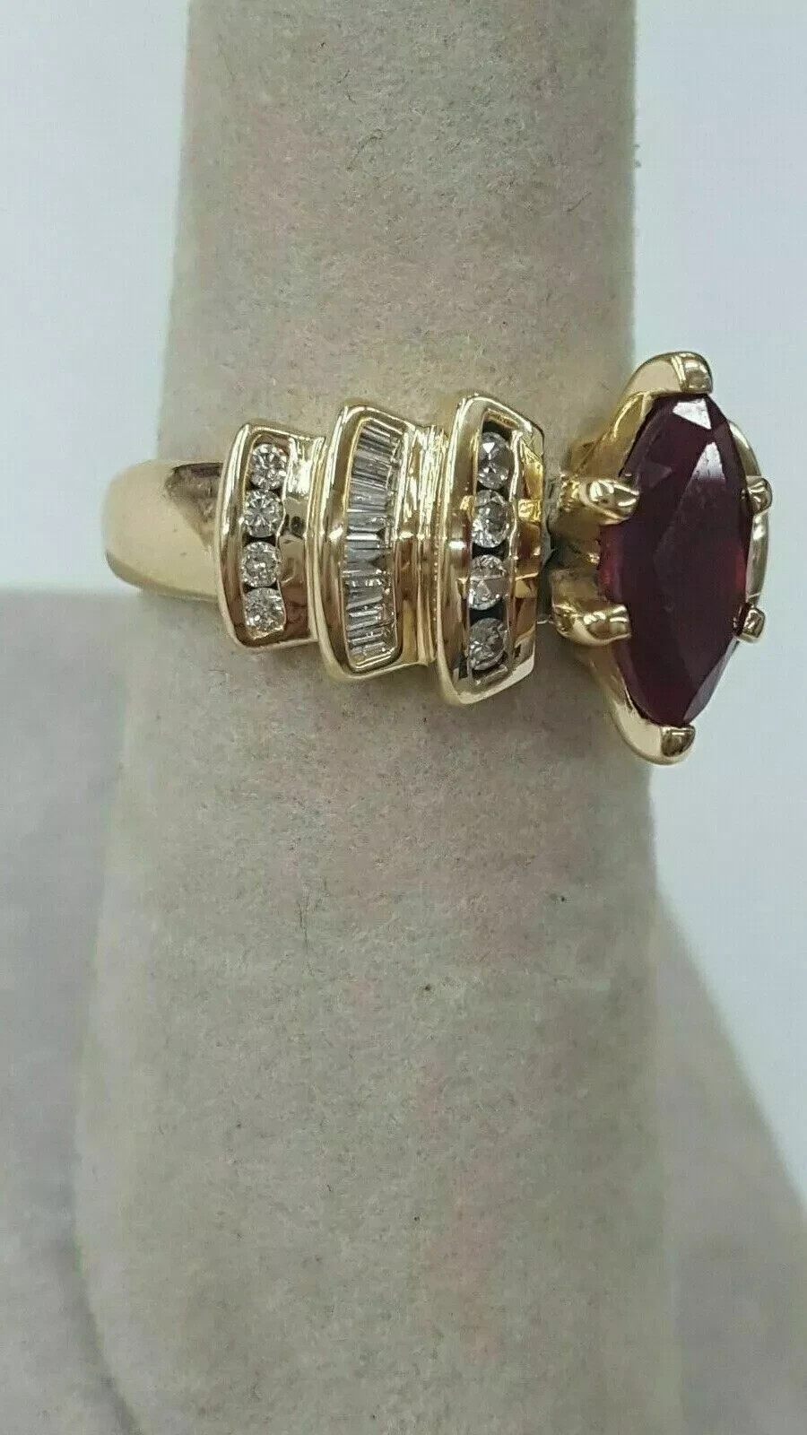 Marquise Cut Garnet & Lab Created Diamond Wedding 14Ct Yellow Gold Filled Ring