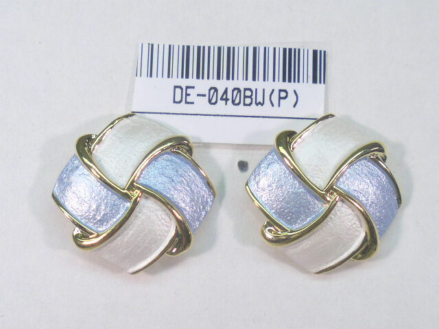 #… NICKEL FREE PIERCED EARRING DESIGNER SIGNED WHITE & BLUE ENAMEL 040BW