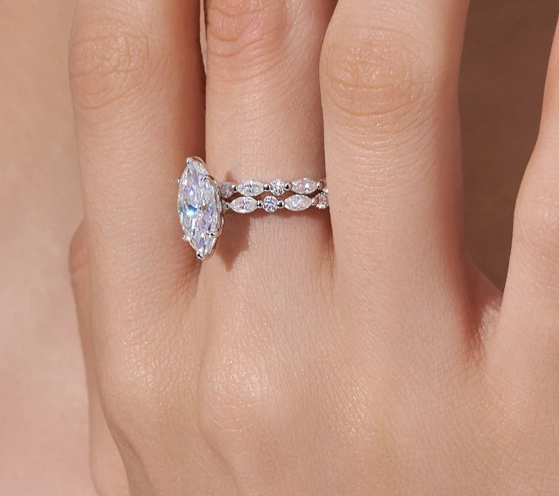 2Ct Marquise 6x12mm Moissanite Engagement Ring 925 Silver Size 5-9 WG Certified