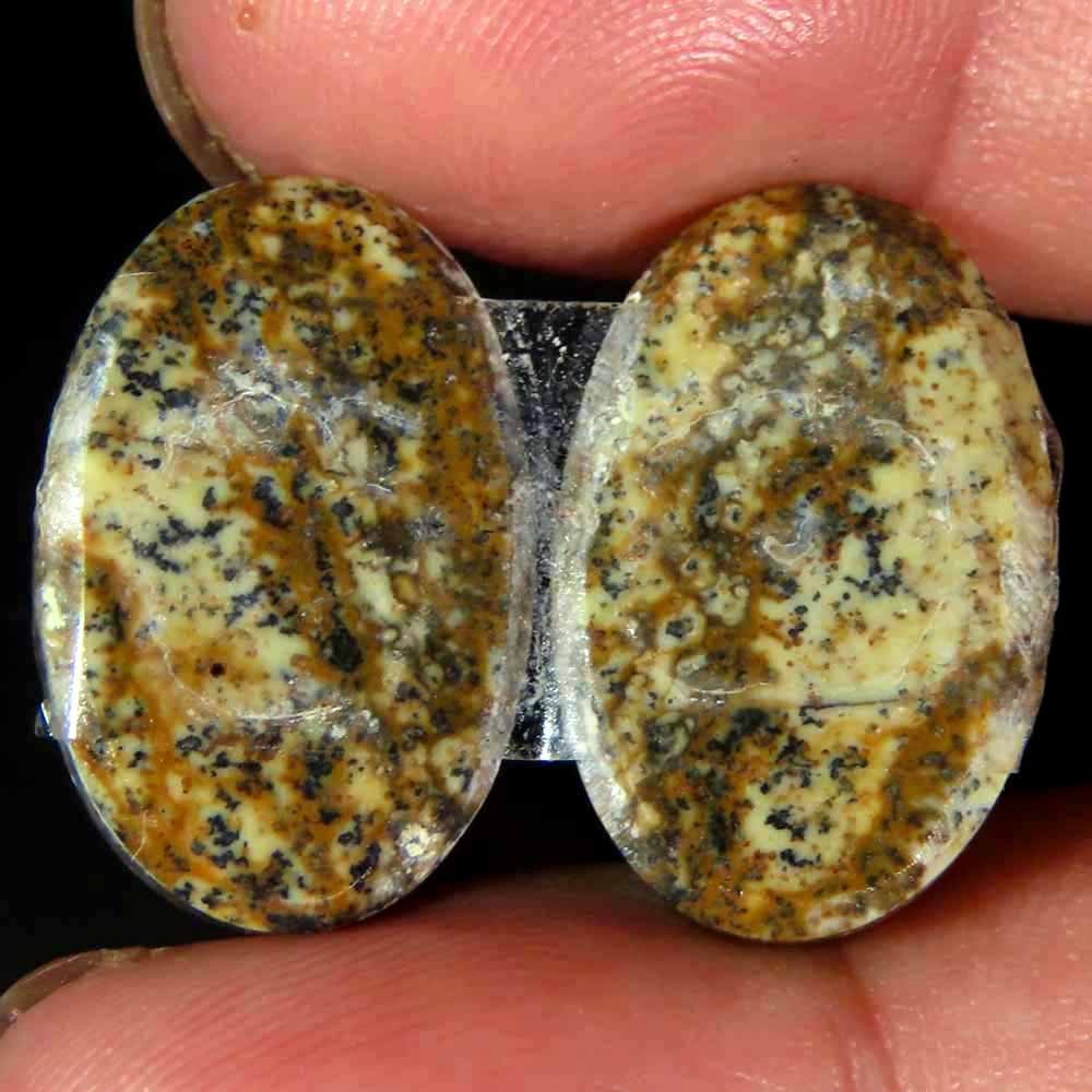 23.80Cts.100% Natural Designer Picture Jasper Oval 13x20x4mm cab Pair Gemstone
