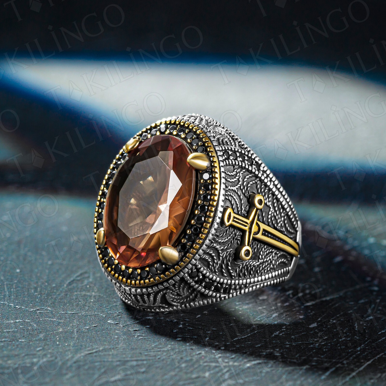 Men’s Color Changing Stone Ring Zultanite 925 Sterling Silver SwordHandmade Gift