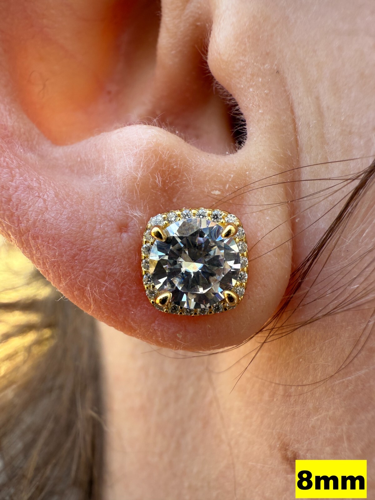 Real Moissanite Square Halo Stud Earrings 14k Gold 925 Silver HipHop Mens Ladies