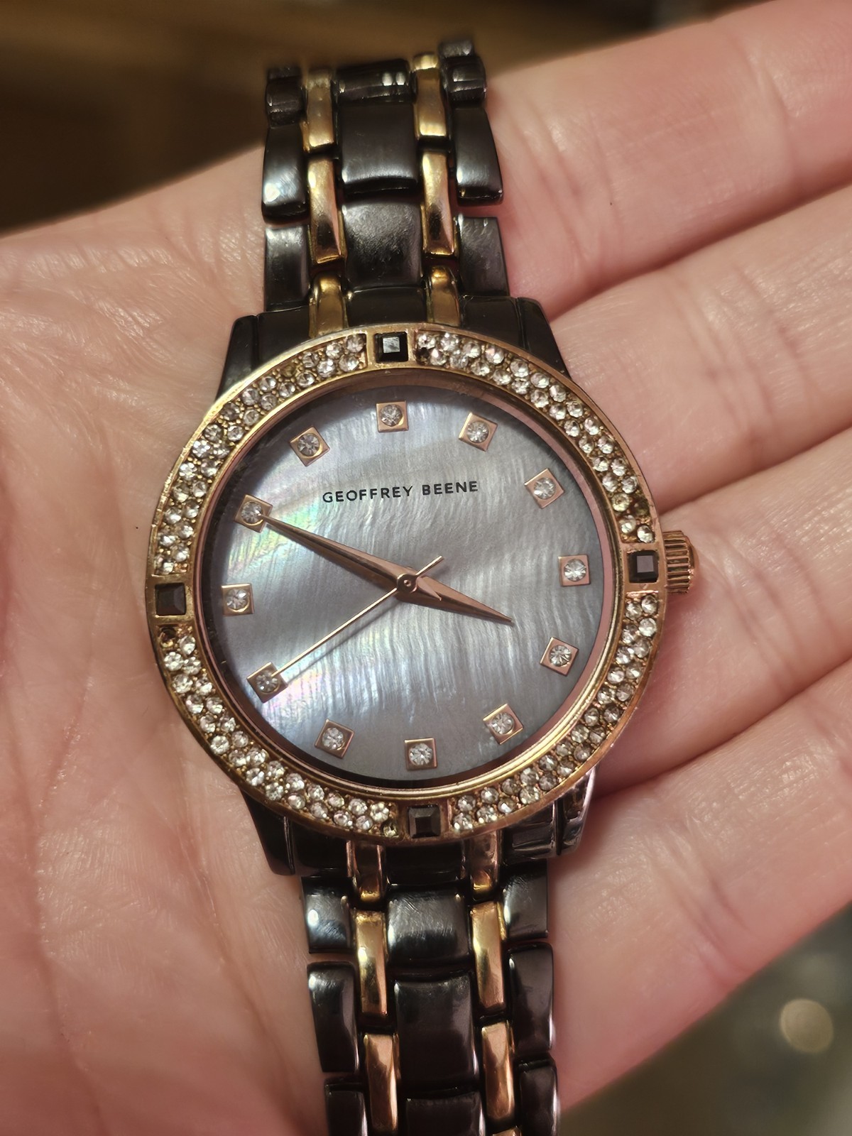 Ladies Geoffrey Beene Tortoise Shell Watch W/Mother of Pearl Face