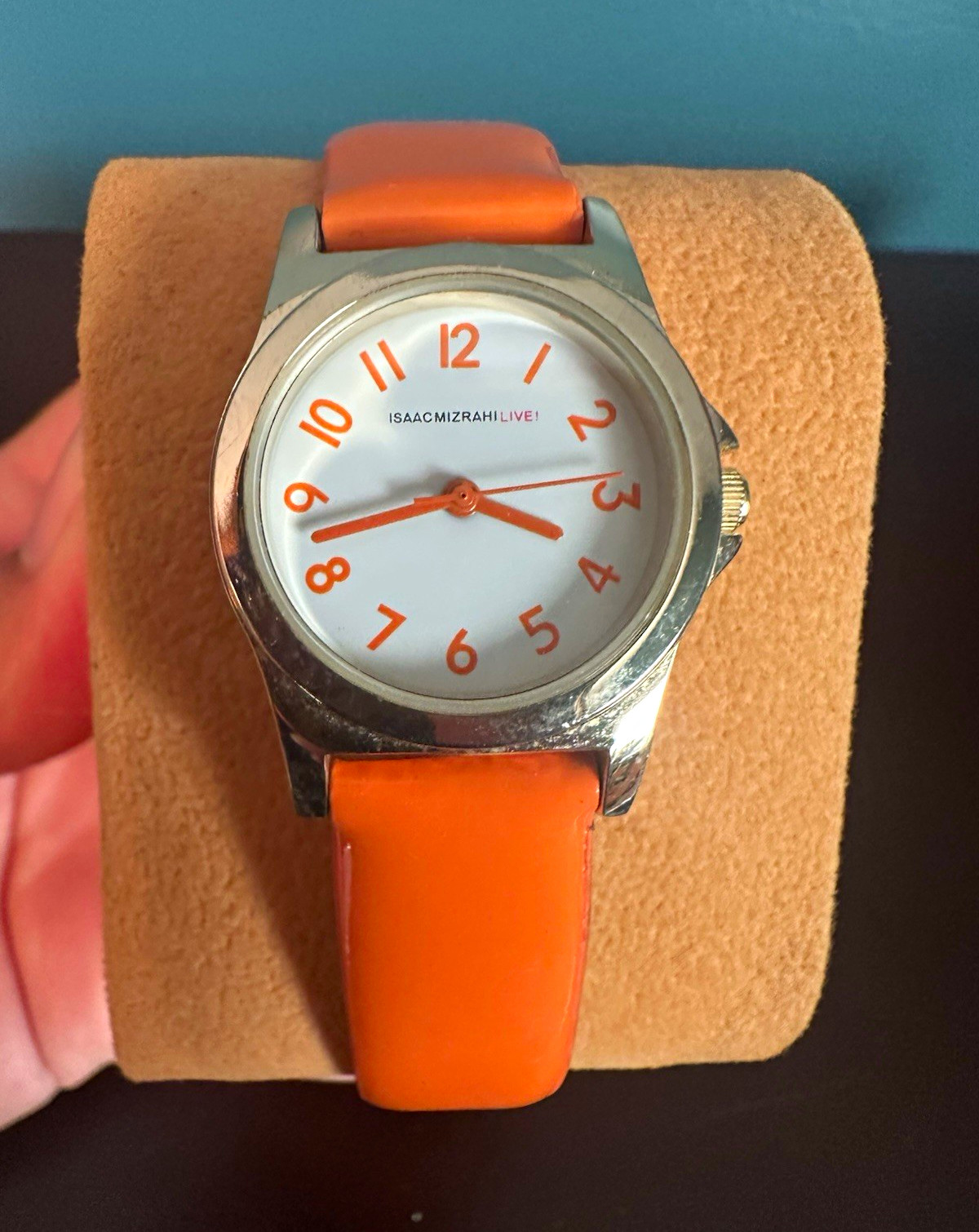 Isaac Mizrahi Live! Women’s Quartz Analog Watch White Dial Orange Leather Strap